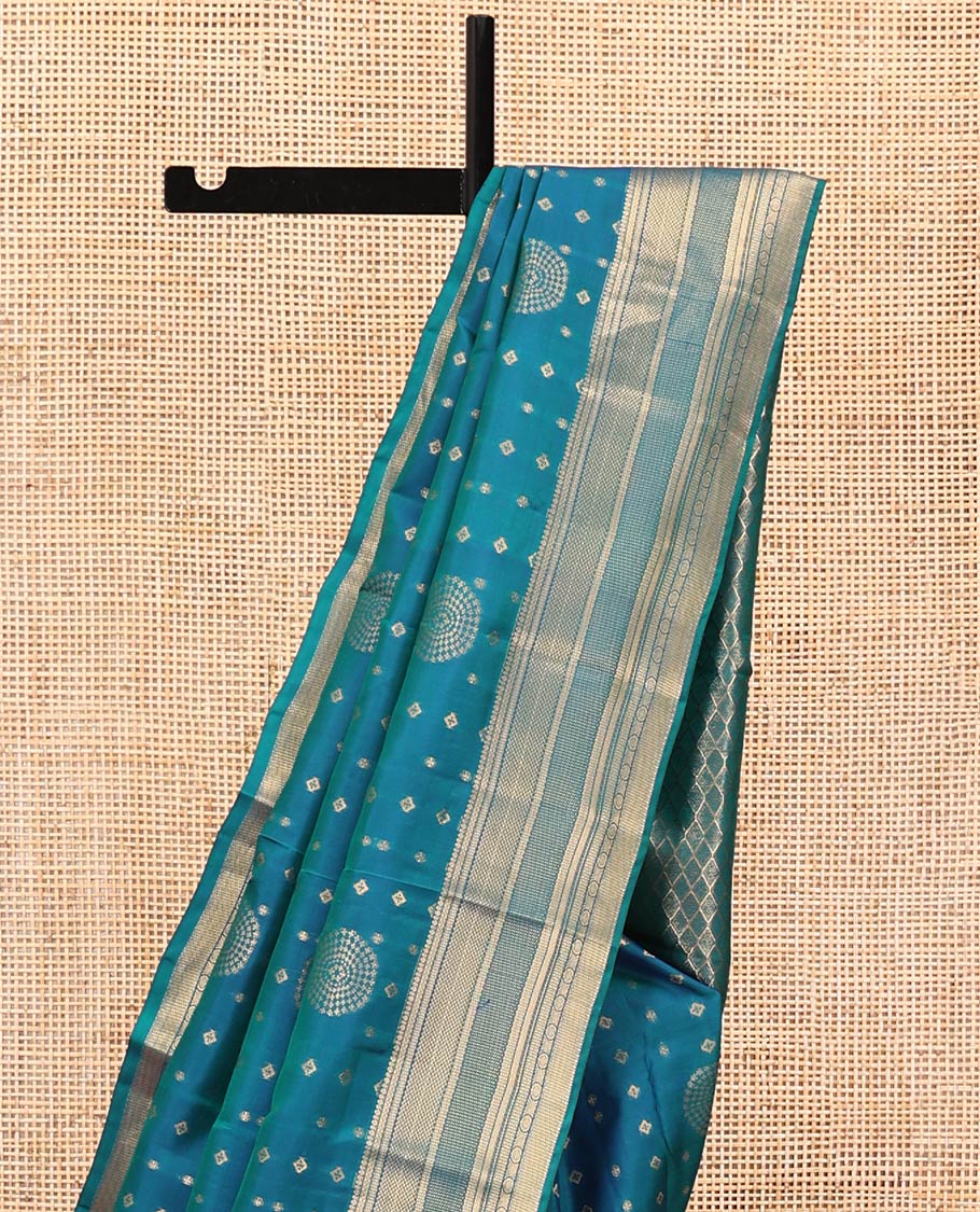 Blue Vasundhara Lite Silk Mix Saree, Adorned with Zari Buttas All Over Its Body, Highlighted by Traditional Zari Designs Woven Border, Grand Jaal Pallu and Paired with a Matching Blouse