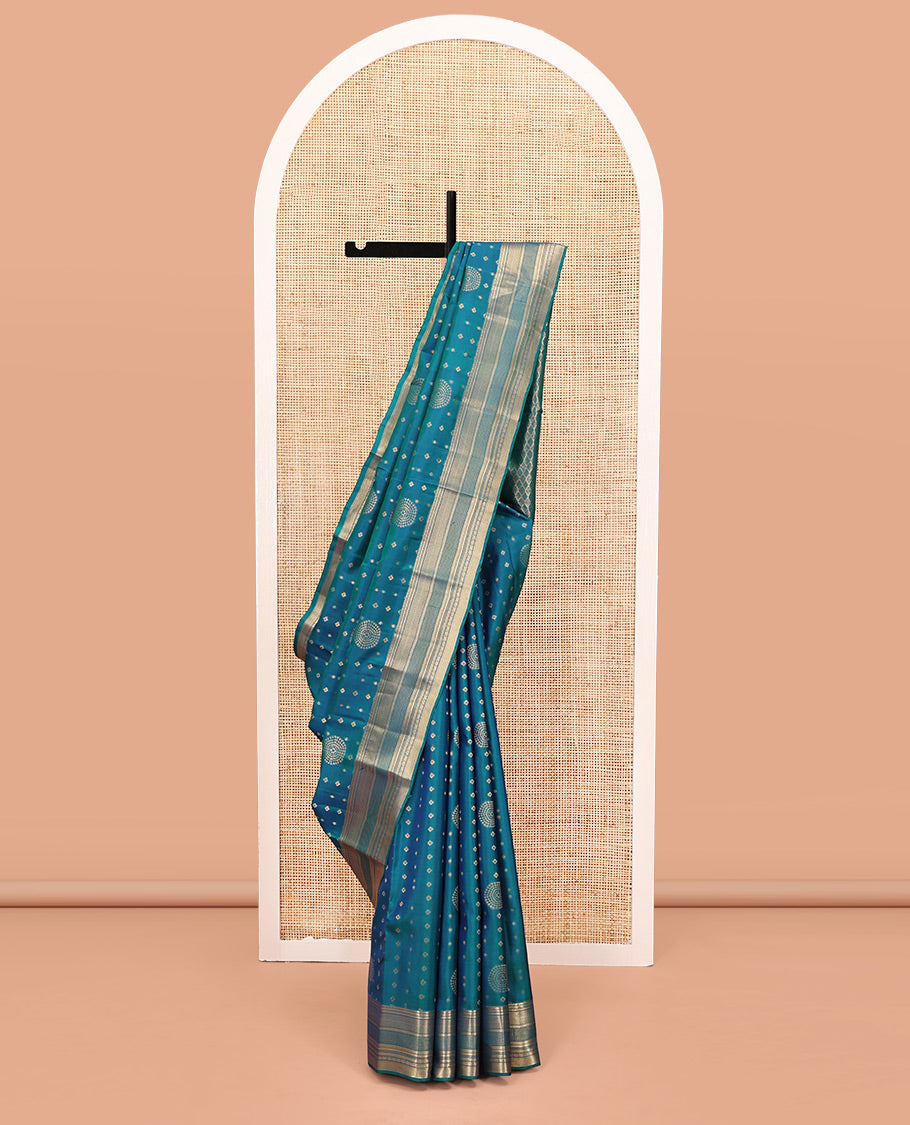 Blue Vasundhara Lite Silk Mix Saree, Adorned with Zari Buttas All Over Its Body, Highlighted by Traditional Zari Designs Woven Border, Grand Jaal Pallu and Paired with a Matching Blouse
