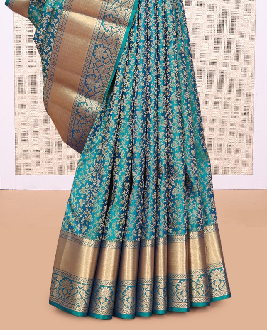 Blue Jacquard Design Kanchipuram Wedding Silk Saree