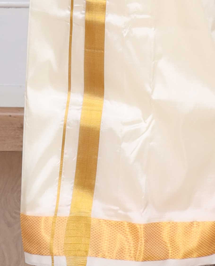 Cream puresilk & polyester mix double-layer dhoti with gold zari border
