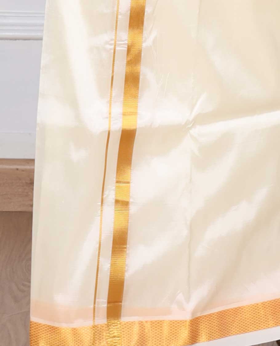 Cream zari border puresilk & polyester mix double-layer dhoti with angavastram
