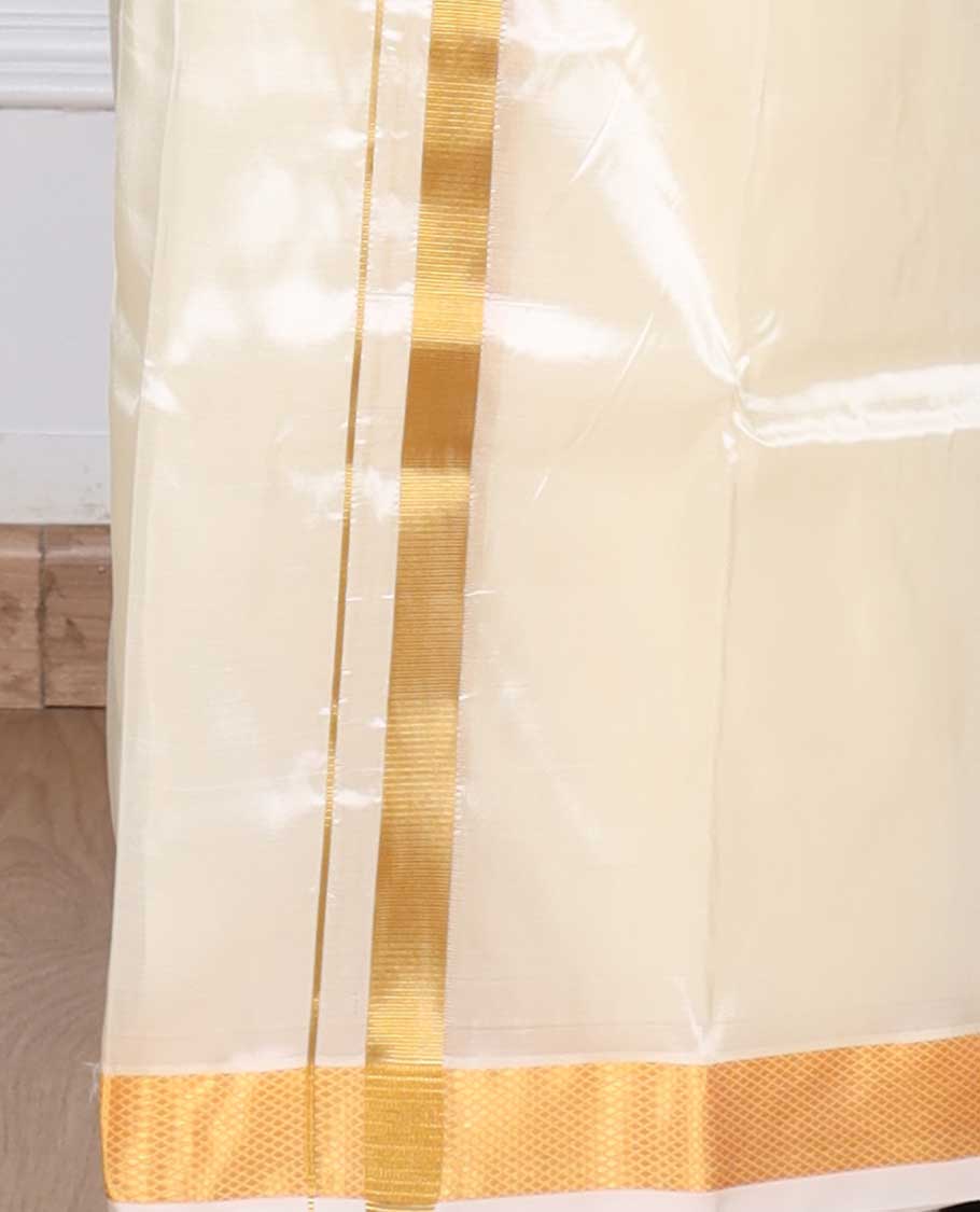 Cream zari border puresilk & polyester mix double-layer dhoti with angavastram