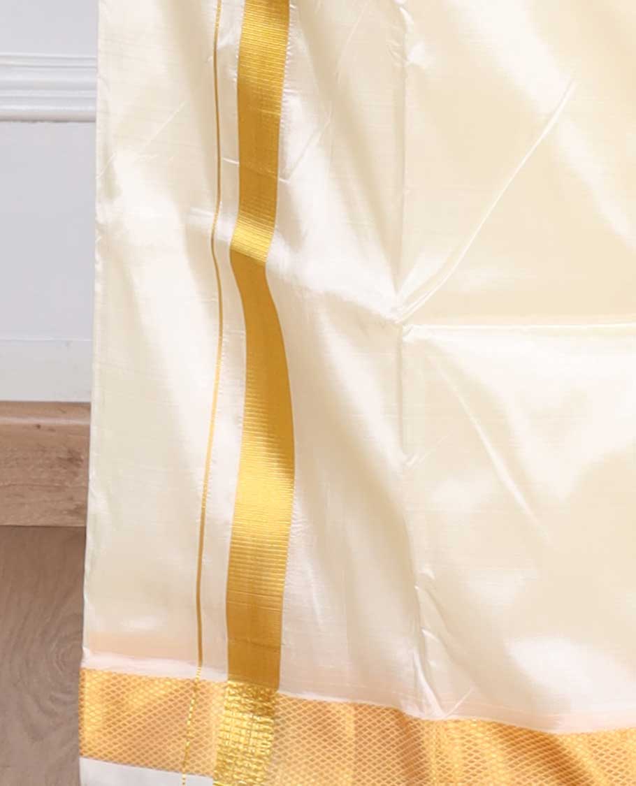 Cream zari border puresilk & polyester mix double-layer dhoti with angavastram