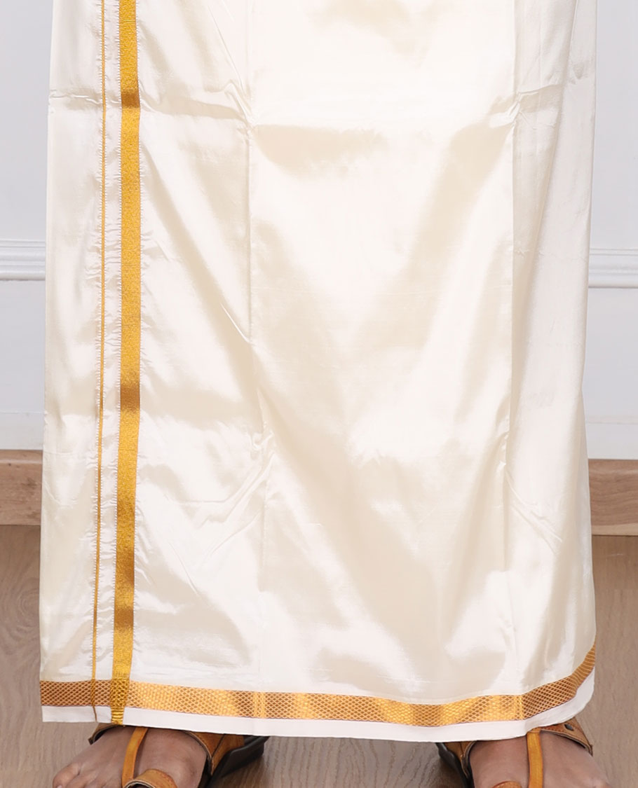 Cream zari border double-layer art silk casual wear dhoti