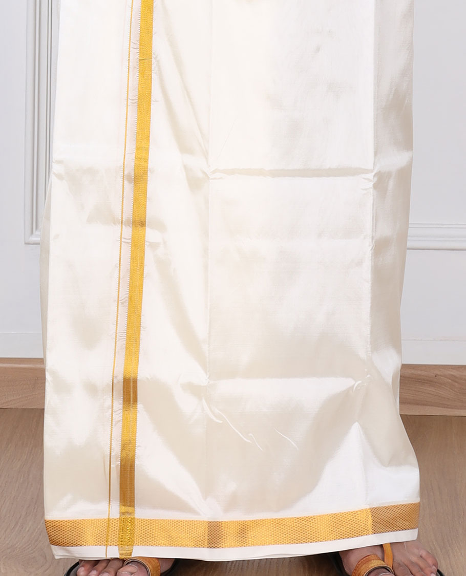 Cream zari border double-layer art silk casual wear dhoti
