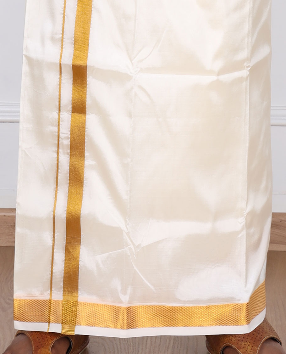 Cream zari border double-layer art silk casual wear dhoti