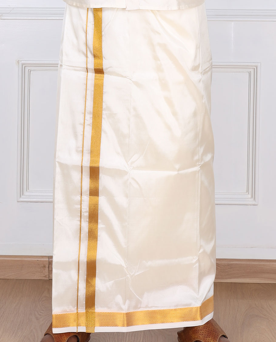 Cream zari border double-layer art silk casual wear dhoti
