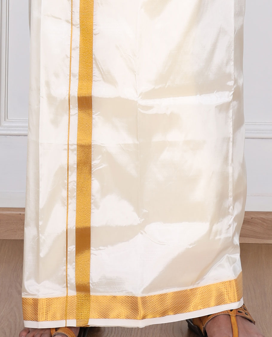 Cream zari border double-layer art silk casual wear dhoti