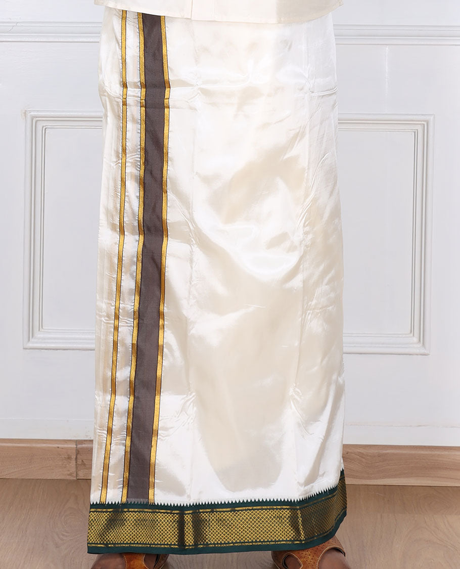 Cream traditional zari design border art silk casual wear dhoti