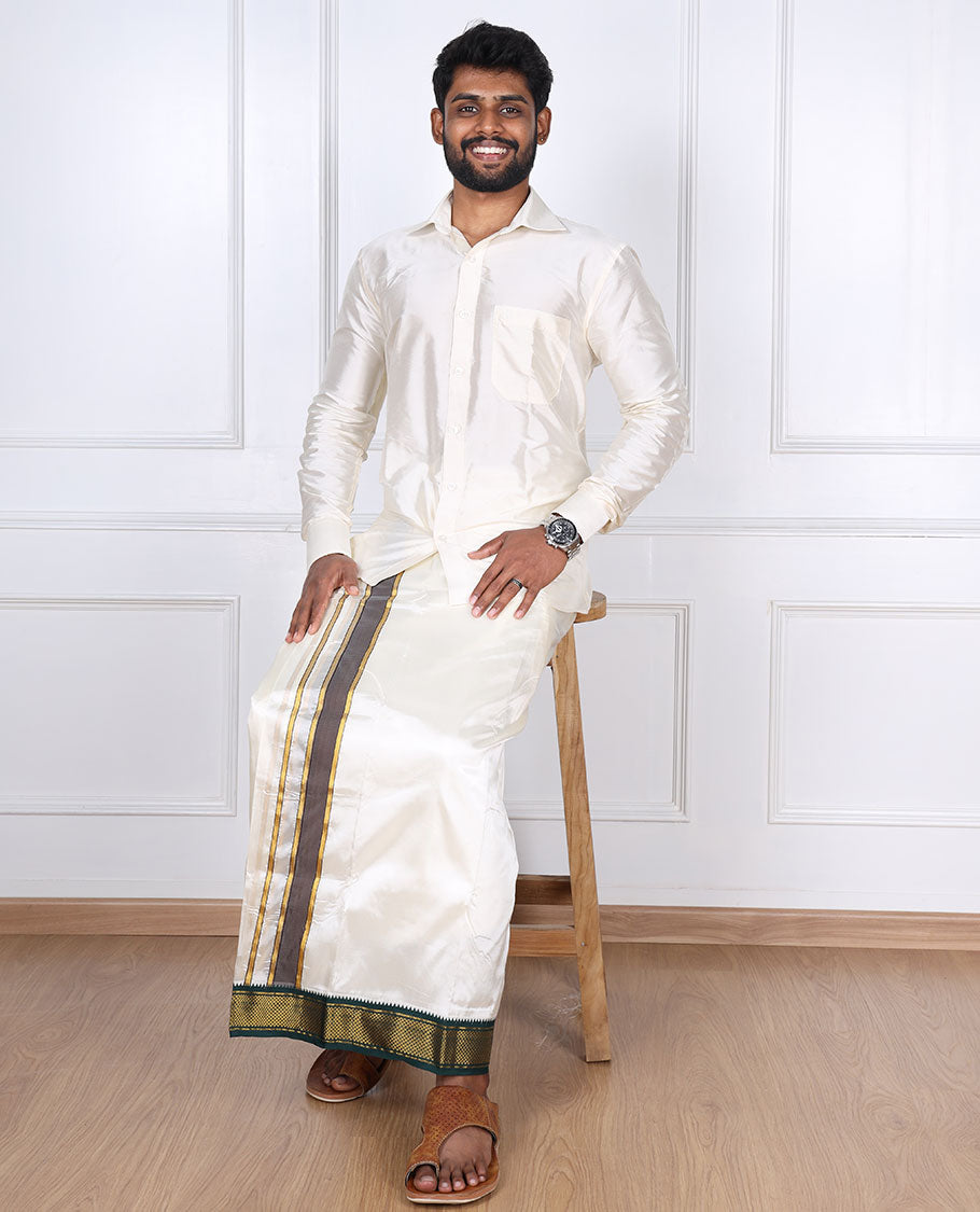 Cream traditional zari design border art silk casual wear dhoti