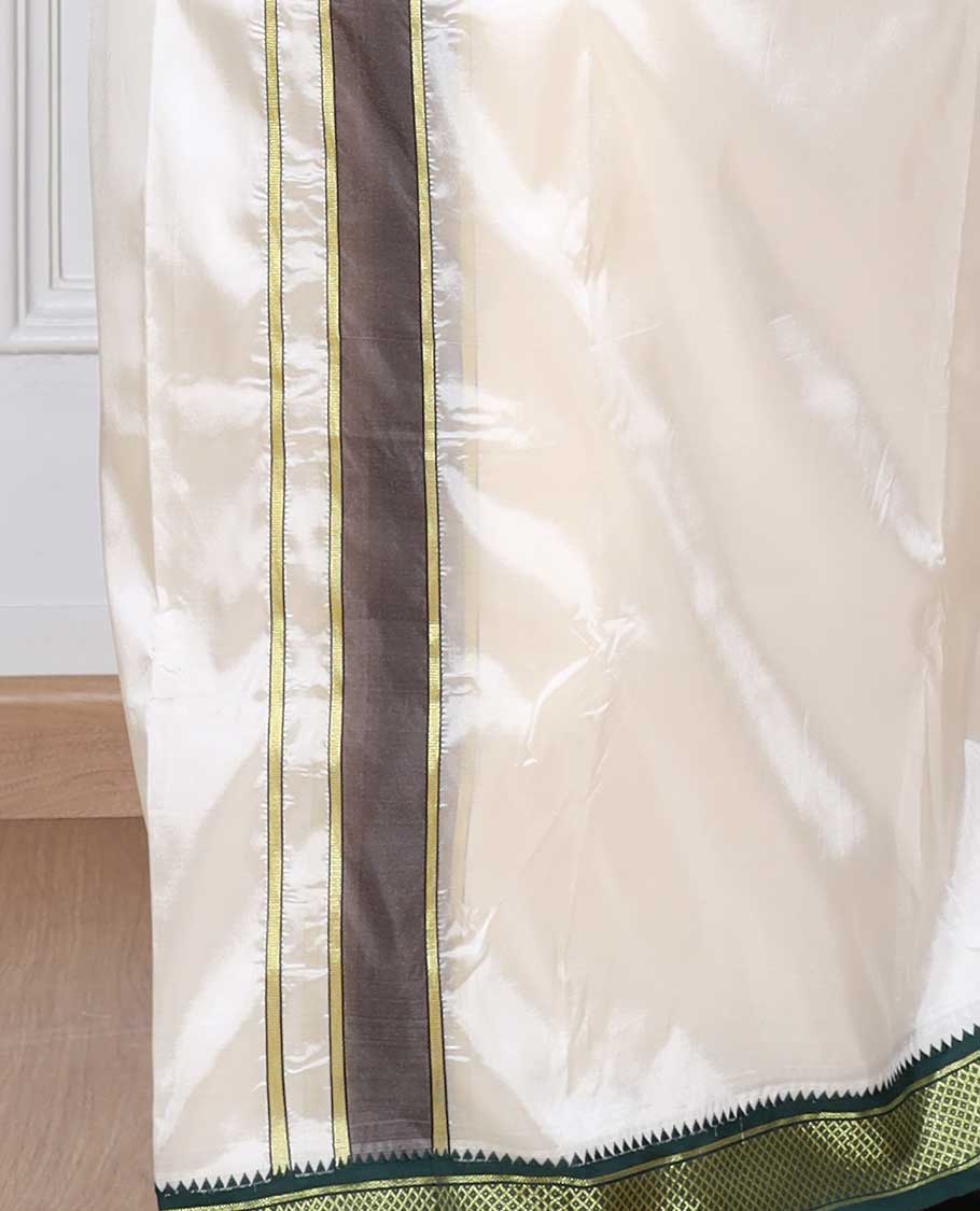 Cream art silk double-layer dhoti & angavastram with contrast traditional border