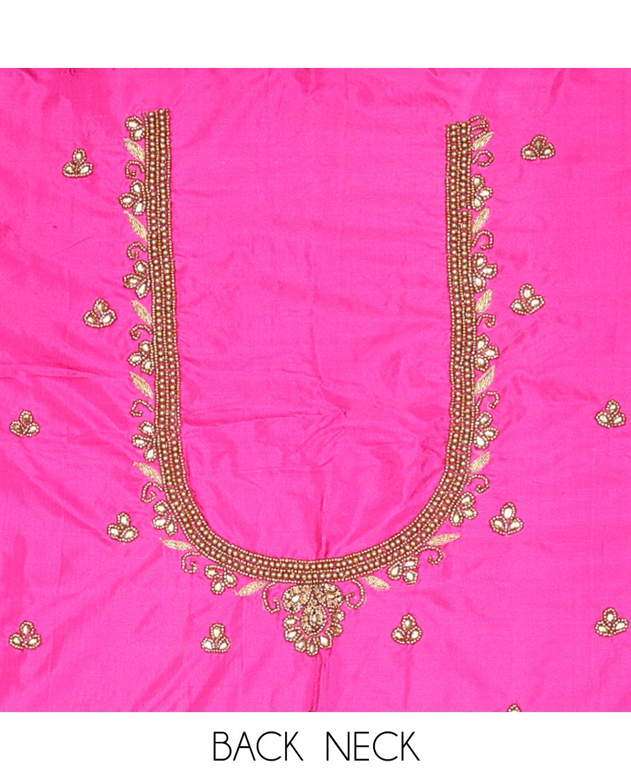 Pink checked & paisley aari embroidered material blouse