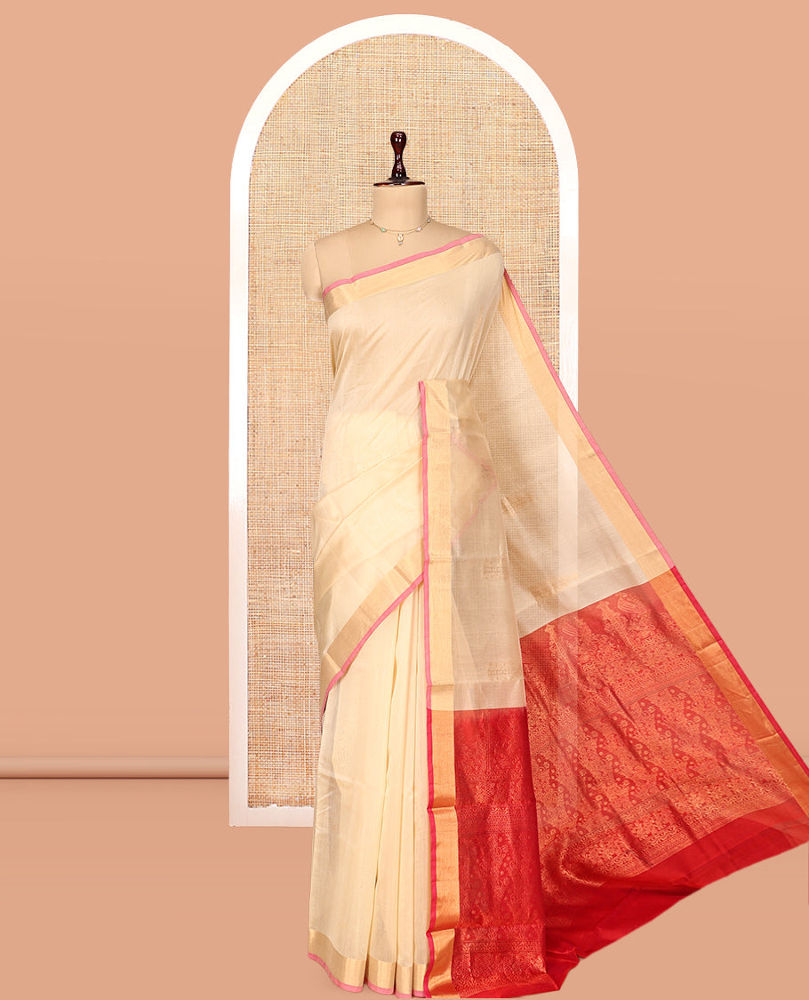 Sandal Silk Zari Butta Cotton Saree