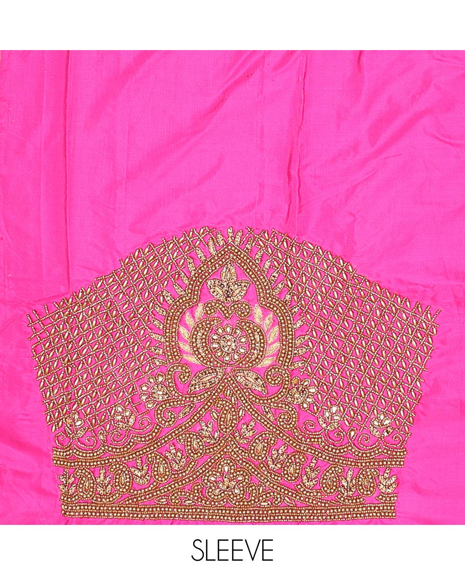Pink checked & paisley aari embroidered material blouse