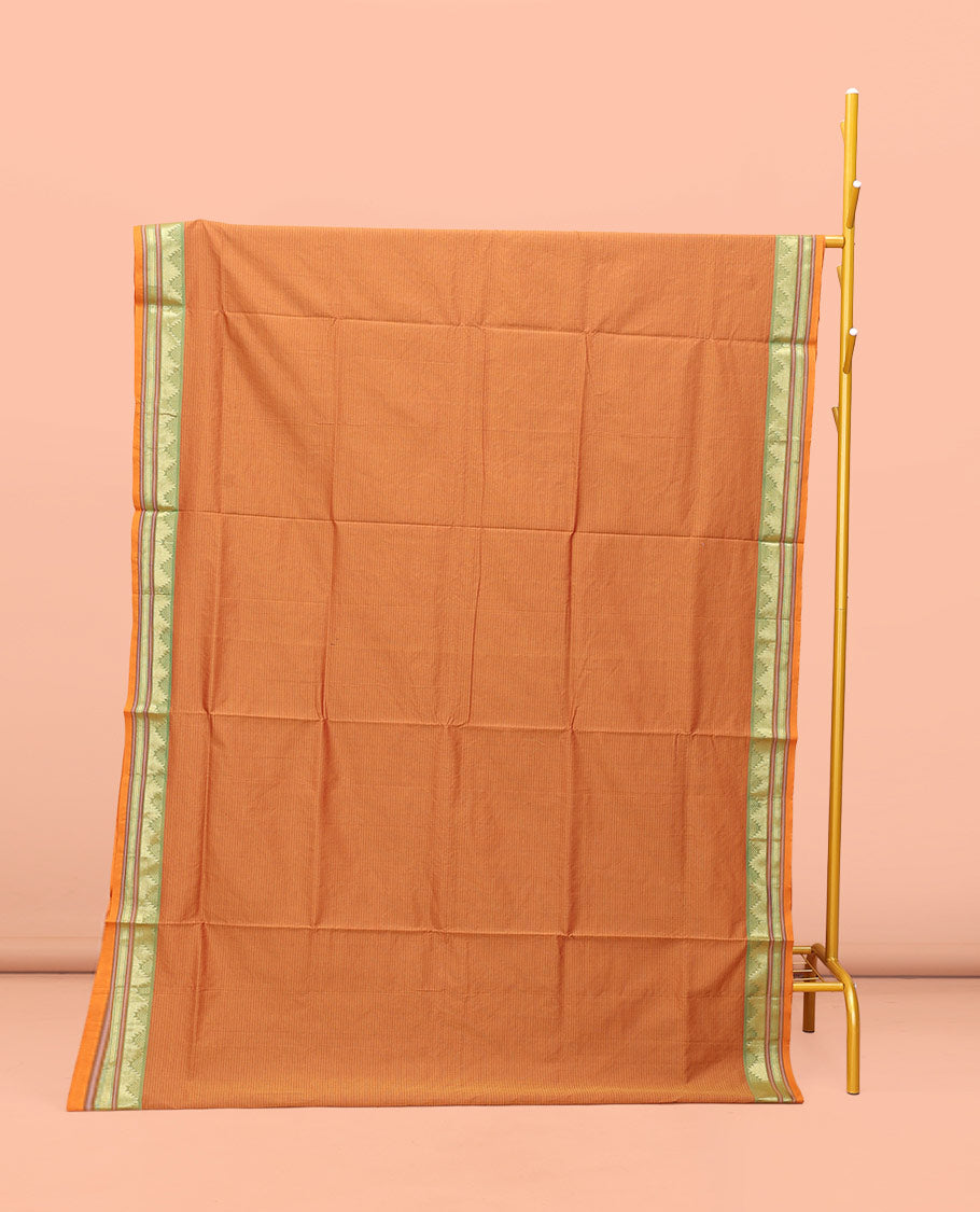 Orange Striped Poly Cotton Saree