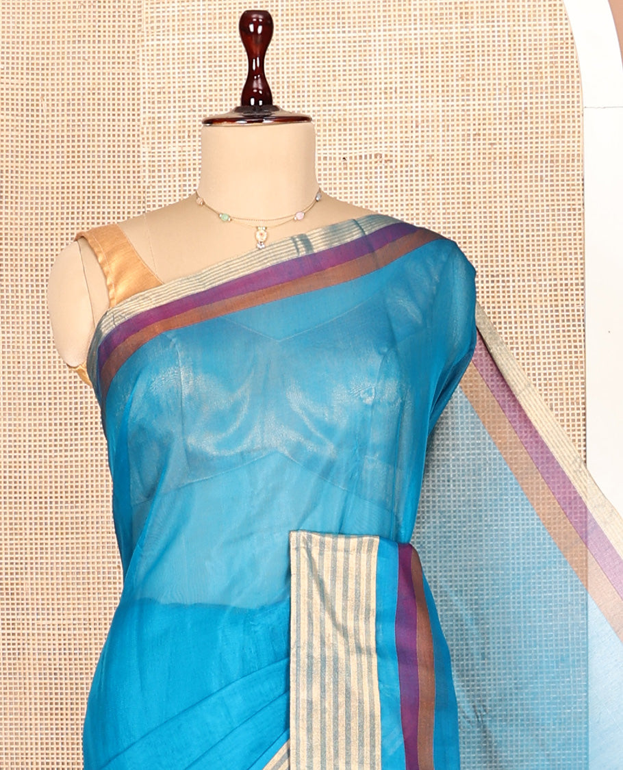 Blue Plain Silk Cotton Saree