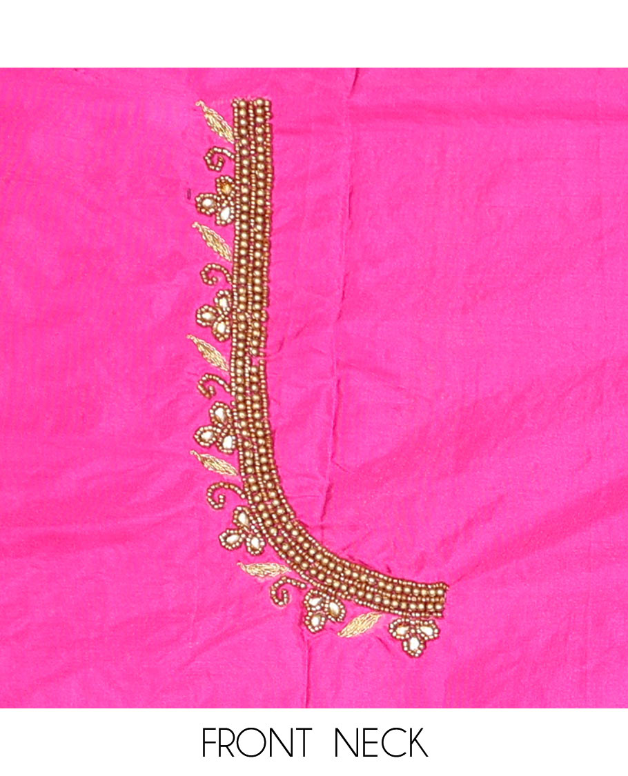 Pink checked & paisley aari embroidered material blouse