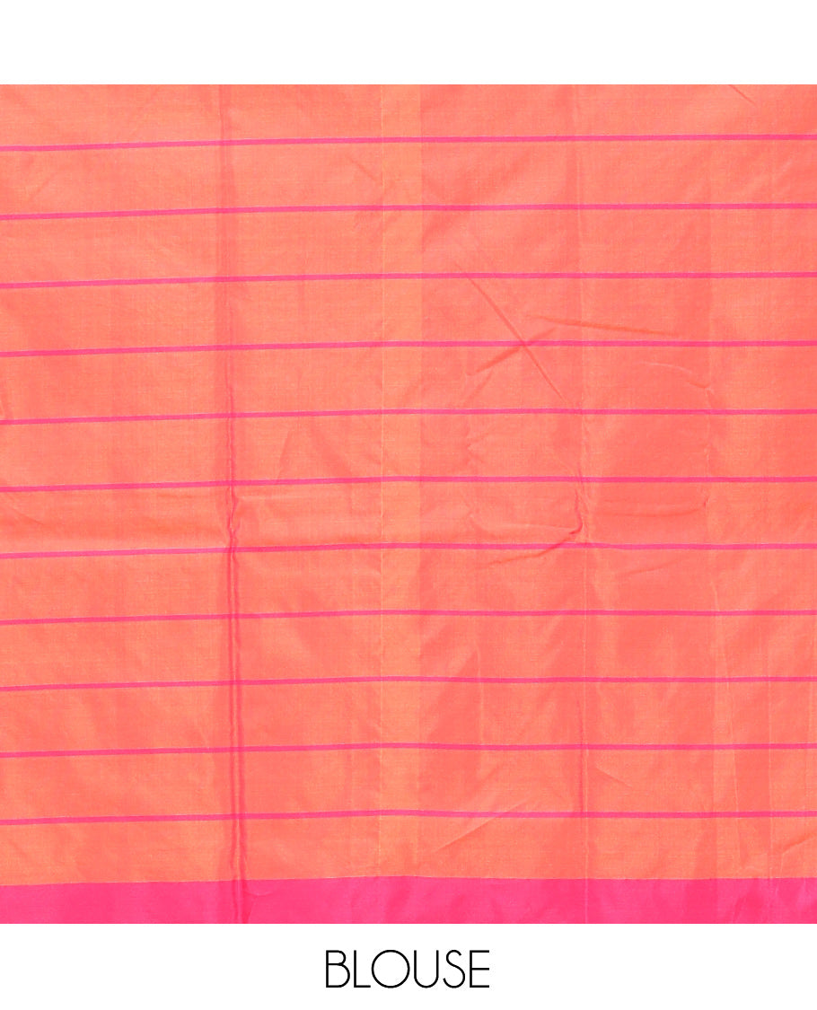 Orange Zari Striped Arani Saree, a Contrast Zari Butta Border, Zari Design Pallu, and a Contrast Blouse