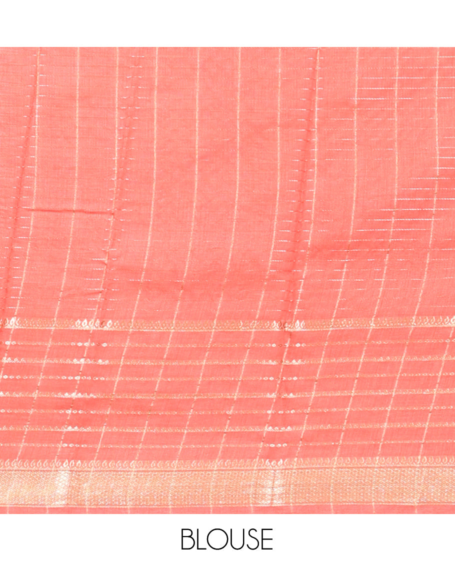 Blue Assam Silk Saree, Boldly Accentuated with Zari Checks, Complemented by a Contrast Traditional Zari Border, Striped Pallu, and a Contrast Blouse