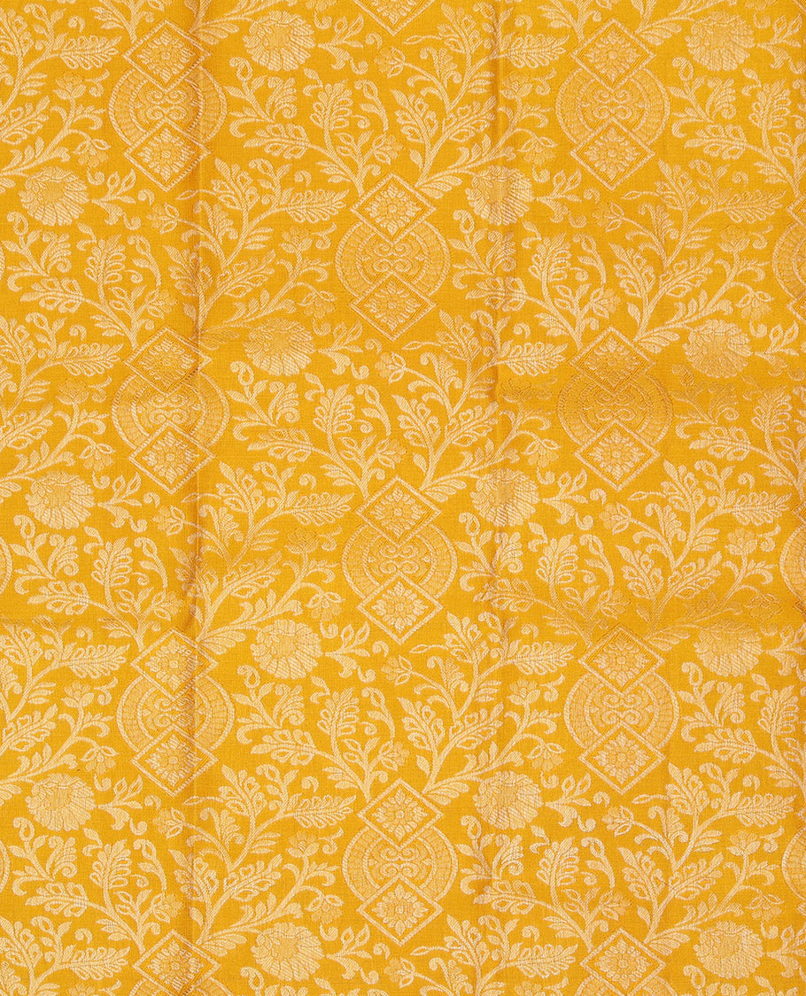 Yellow Pure Silk Navarathna Pavadai Material Set