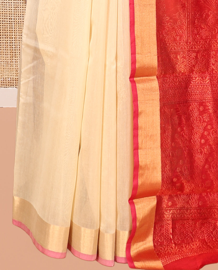 Sandal Silk Zari Butta Cotton Saree