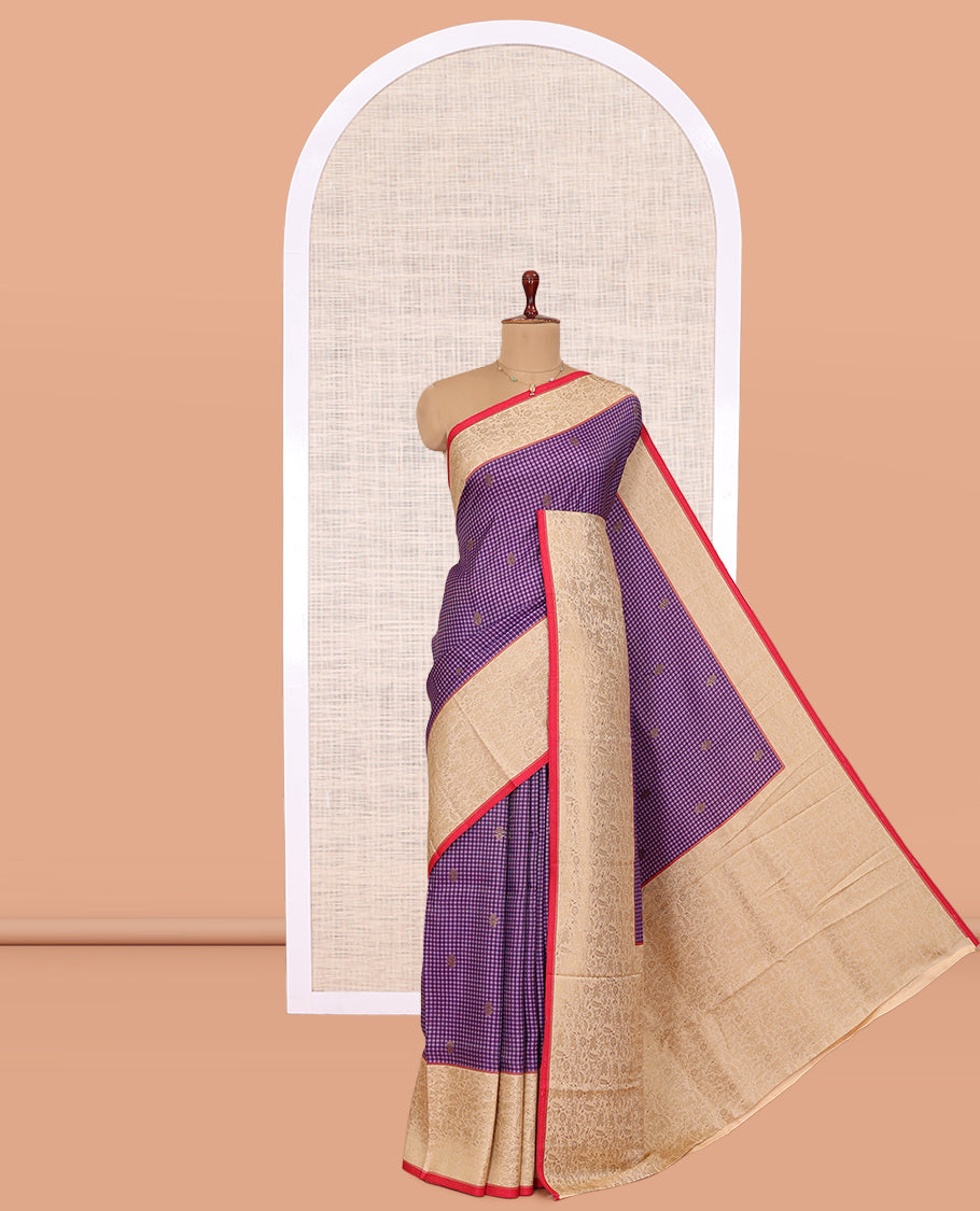 Dark Purple Micro Checks Fancy Mysore Silk Saree