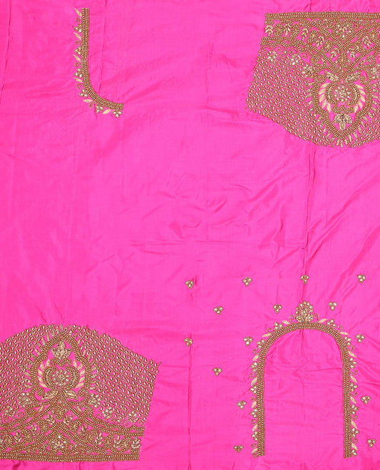 Pink checked & paisley aari embroidered material blouse