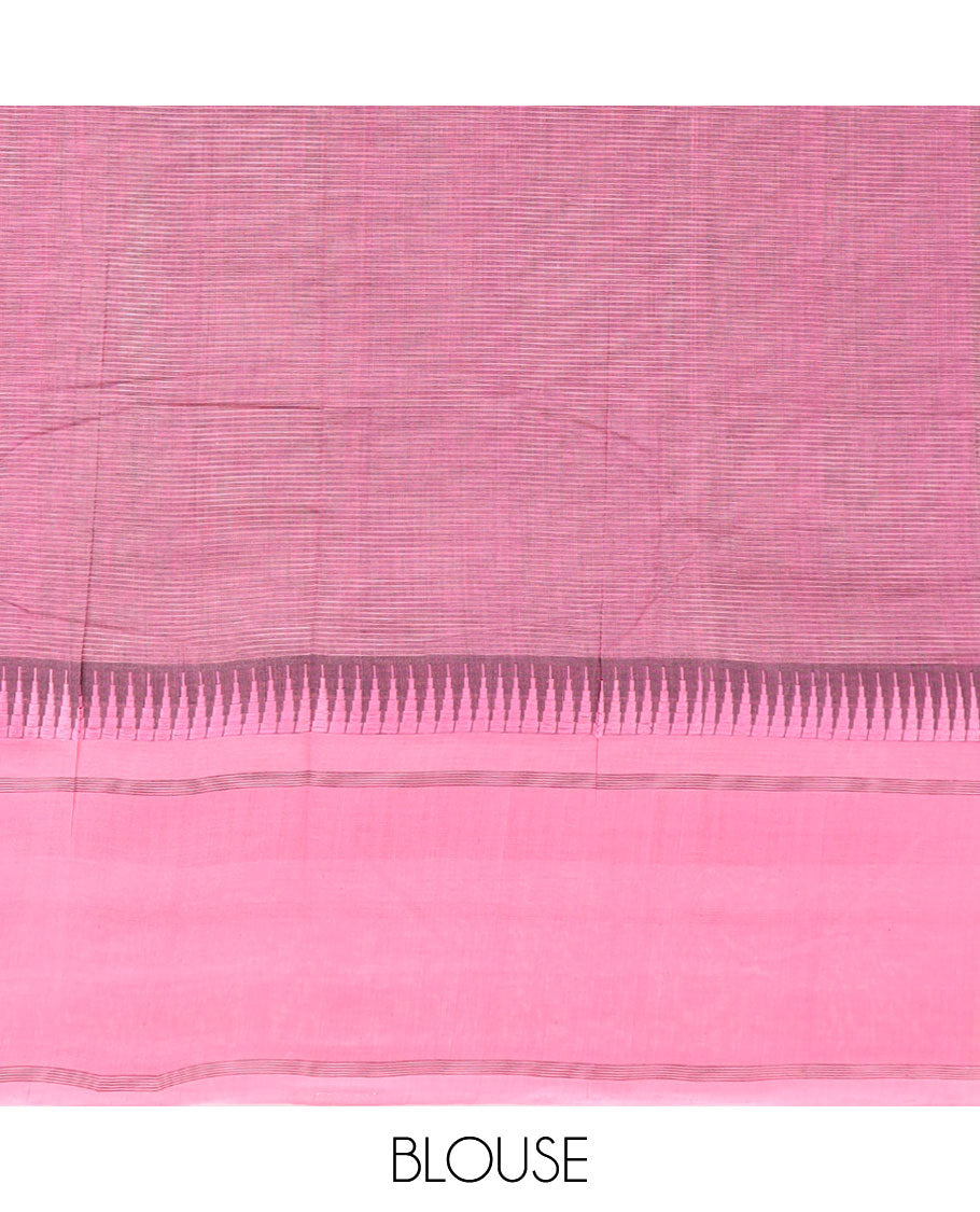 Black striped khadi cotton saree with contrast border & striped pallu