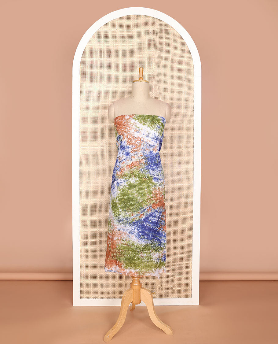 Multi-color chudidhar material pure cotton batik print top with cotton pants & double side hand print dupatta