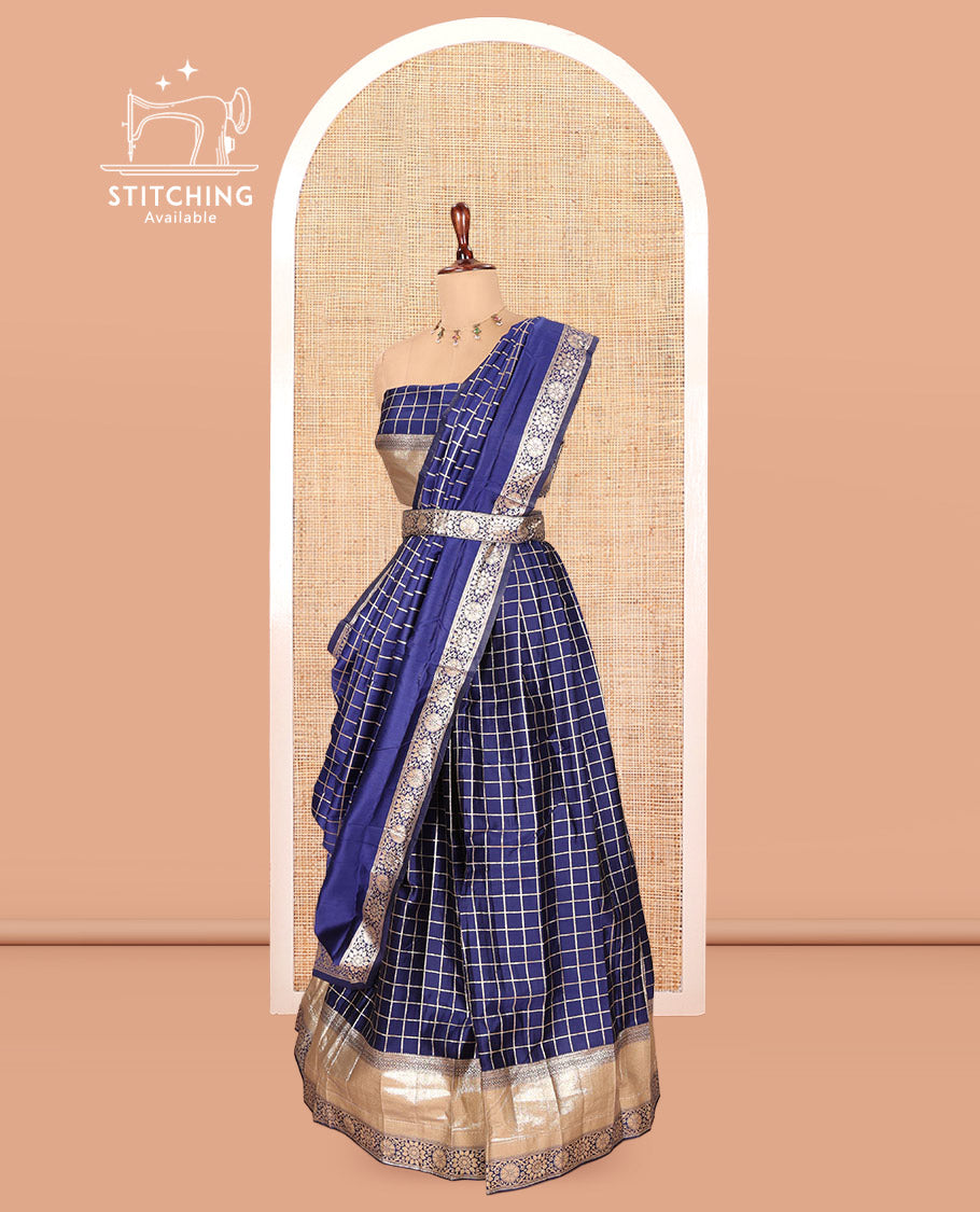 Navy Blue Semi-Silk Half-Saree