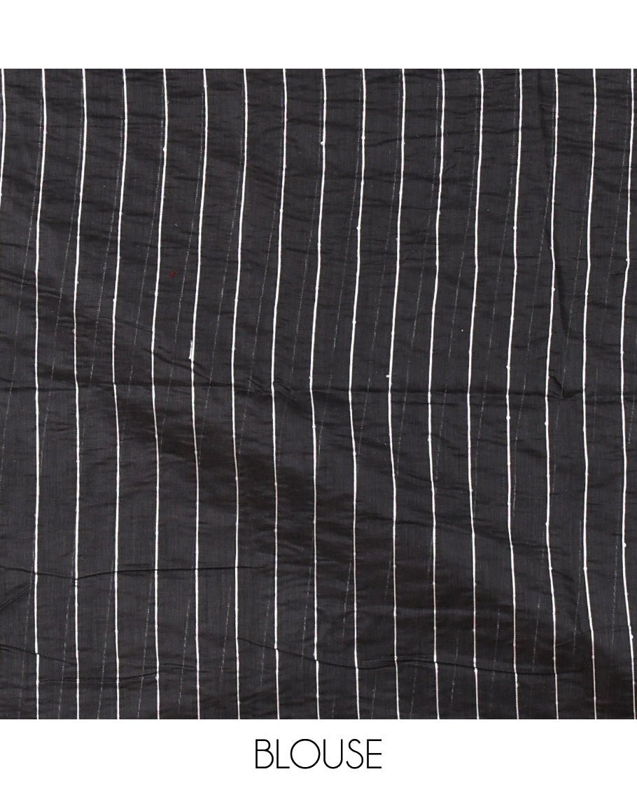 Borderless Black Chanderi Cotton Saree Gleamed up with Sequins and Thread Stripes, Self-Pallu Featuring Sequins and Thread Stripes, and Comes with a Matching Blouse
