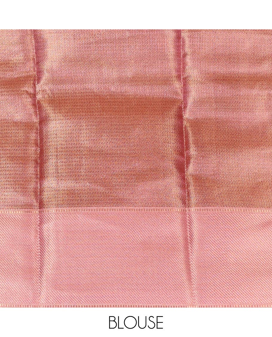 Gold pink jaal design tissue celebrity saree with zari border & brocade rich pallu along with brocade blouse