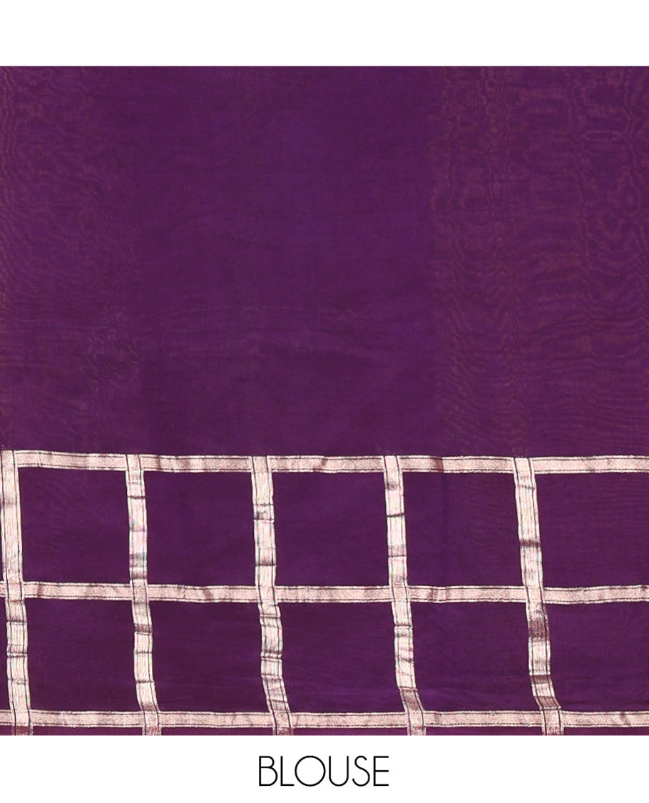 Mehendi Green Plain Assam Silk Saree, Contrast Gharchola Checked Border, Gleaming Zari Striped Pallu, and a Contrast Blouse
