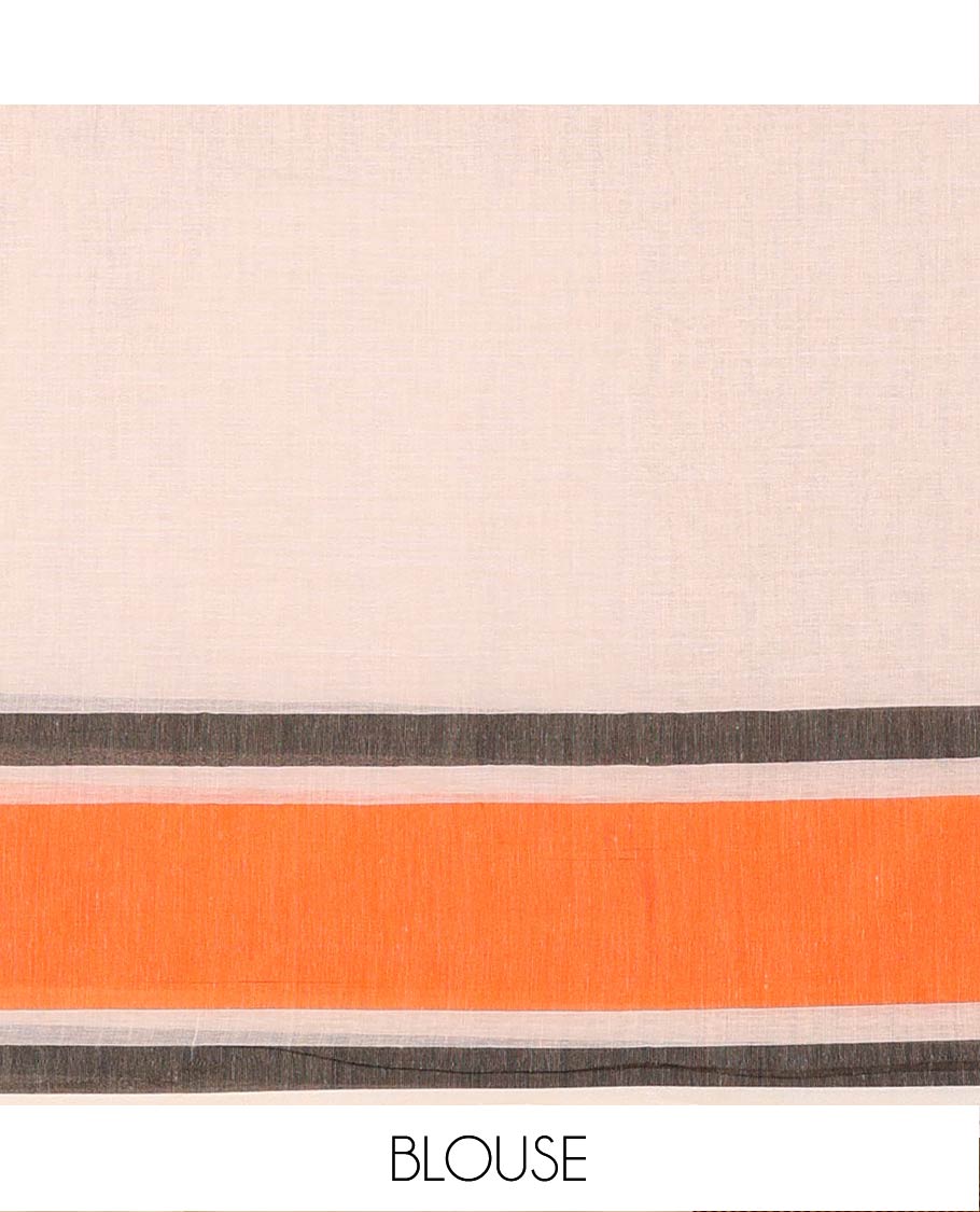 Peach Khadi Mul Cotton Saree Mesmerized with Heart Motifs Embroidery All Over Its Body, Complemented by a Contrast Plain Border, Pallu Steeped with Heart Motifs Embroidery, and Paired with a Matching Blouse