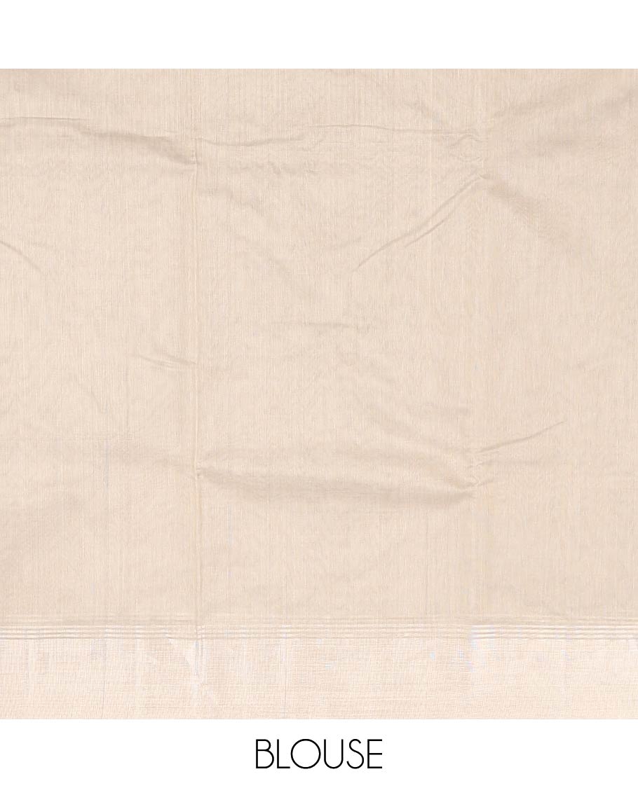 Grey motifs chanderi cotton saree with contrast border & striped pallu
