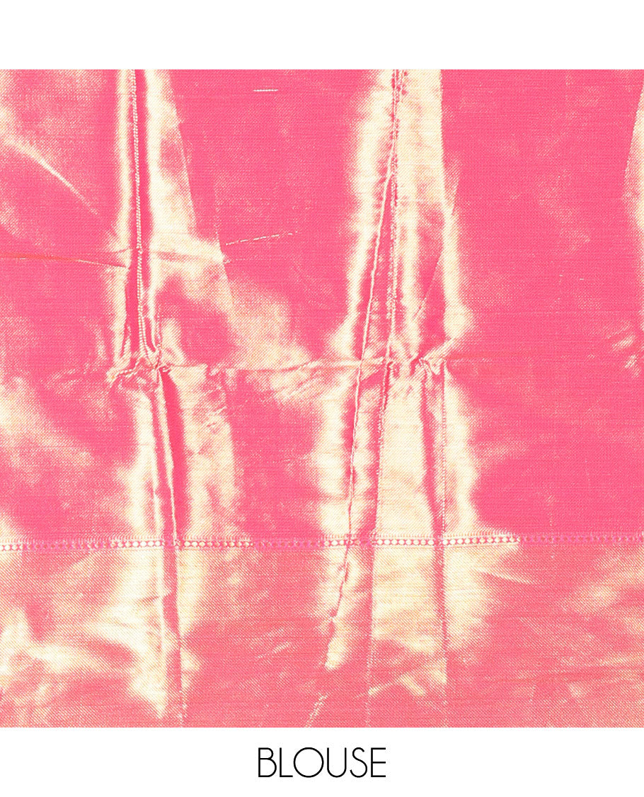 Light Pink Tissue Saree Features Floral Jacquard Design Woven All Over Its Body, Features a Contrast Gleaming Zari Traditional Design Border, Zari-Enriched Pallu, and a Matching Blouse