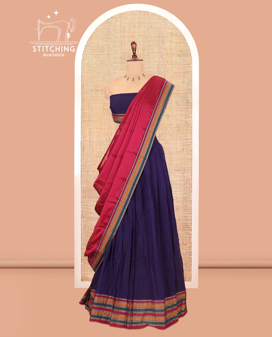 Blue Mercerised Cotton Half-Saree