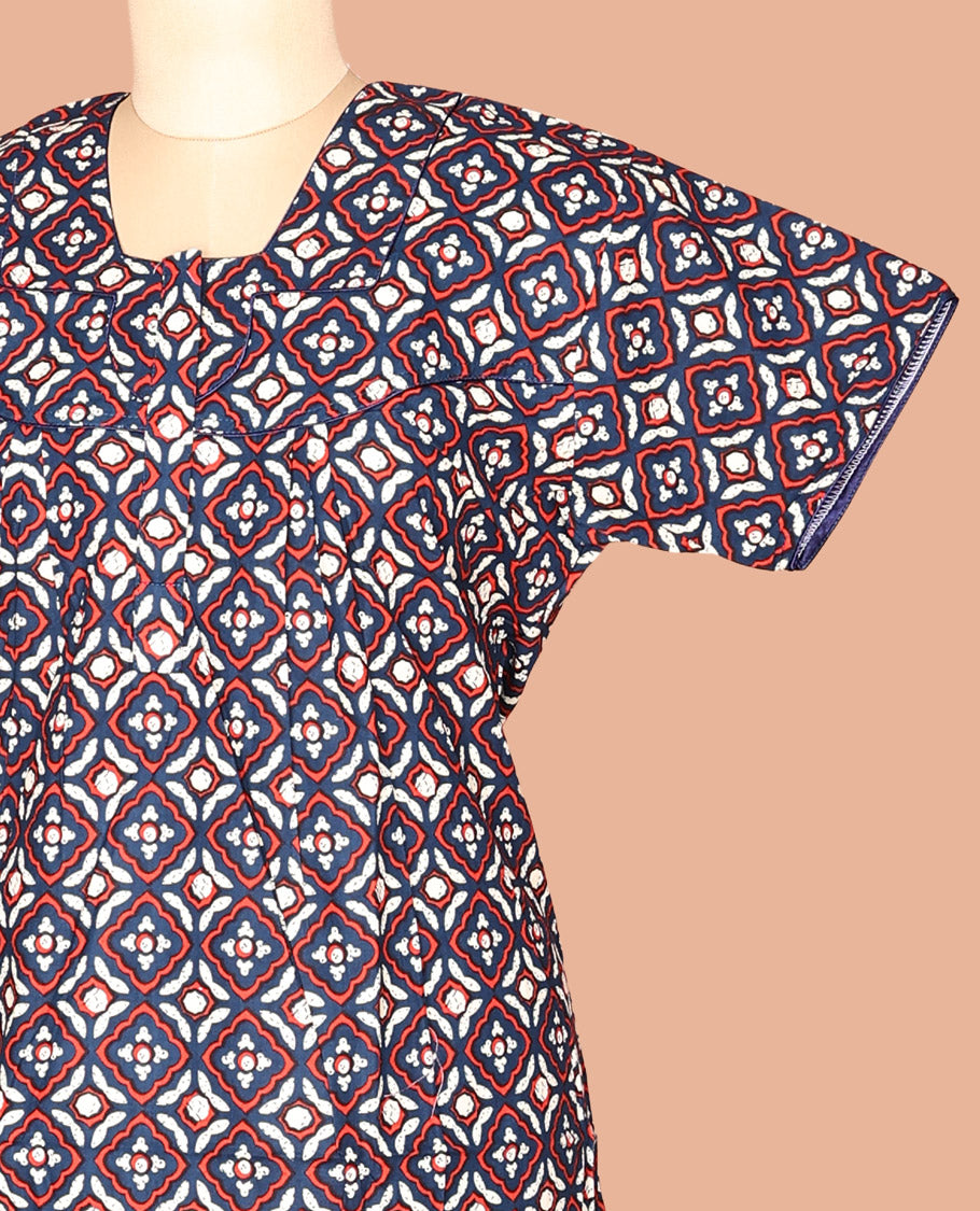 Blue Cotton-Blended Nighty