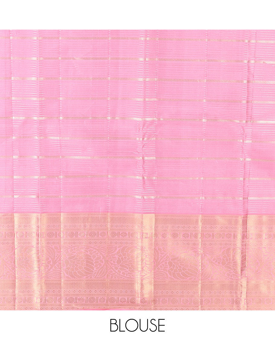 Blue Vasundhara Silk Saree, Beautifully Embellished with Zari Stripes All Over Its Body, Complemented by Contrast Border of Mayil Kann, Rudraksham, and Kodi Visiry Designs, Intricately Designed Pallu, and Paired with a Contrast Blouse