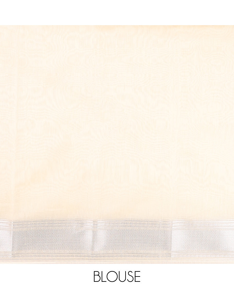 Sandal silver zari design silk cotton saree with double pad rudrashra border & rich pallu along with plain blouse