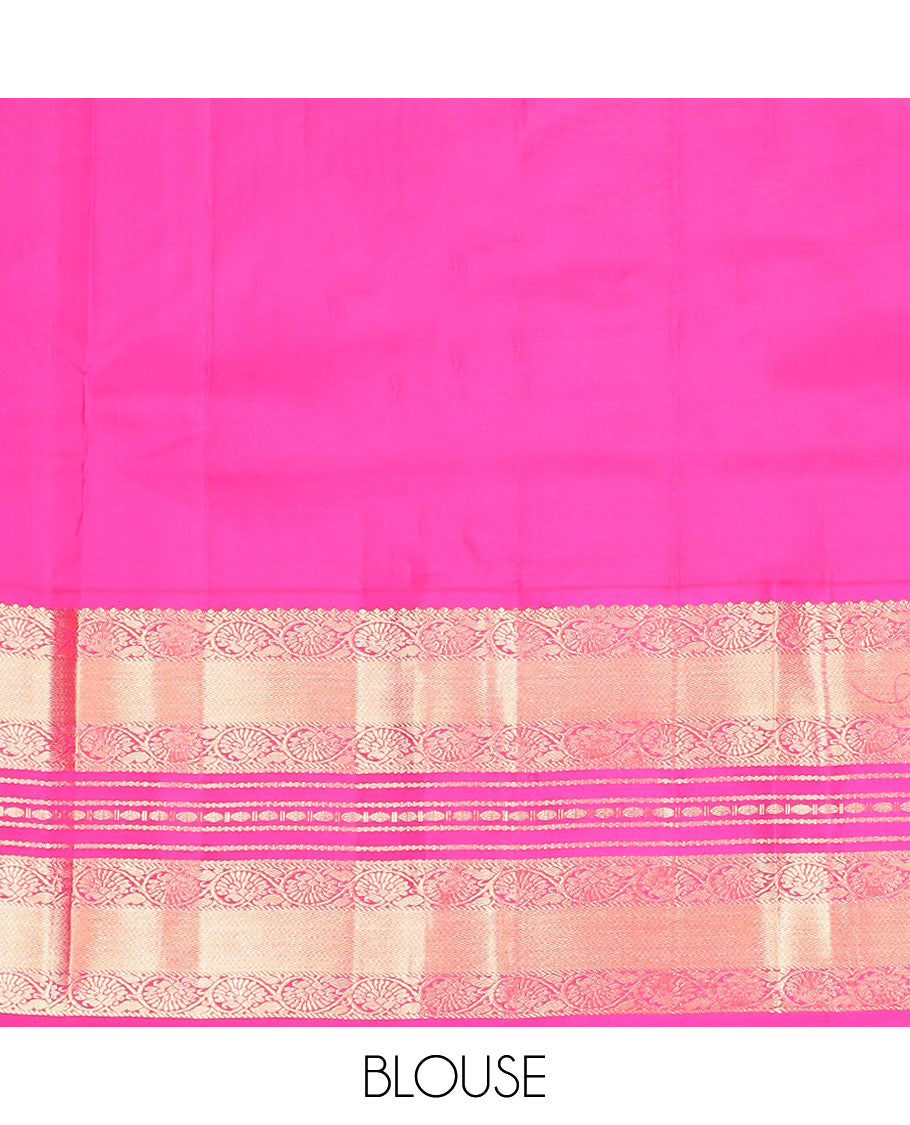 Blue floral buttas silk saree with contrast border of kodi visiry, banaras, paun design & striped floral design pallu