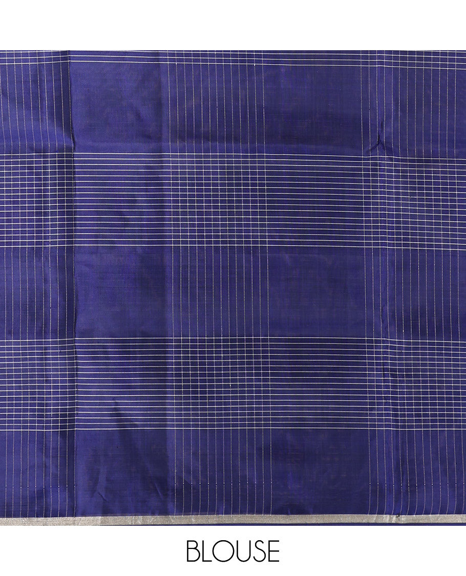 Borderless Blue Mayuri Lite Silk Mix Saree, Meticulously Crafted with Zari Buttas and Checks, Pallu of Intricate Designs, and a Matching Blouse