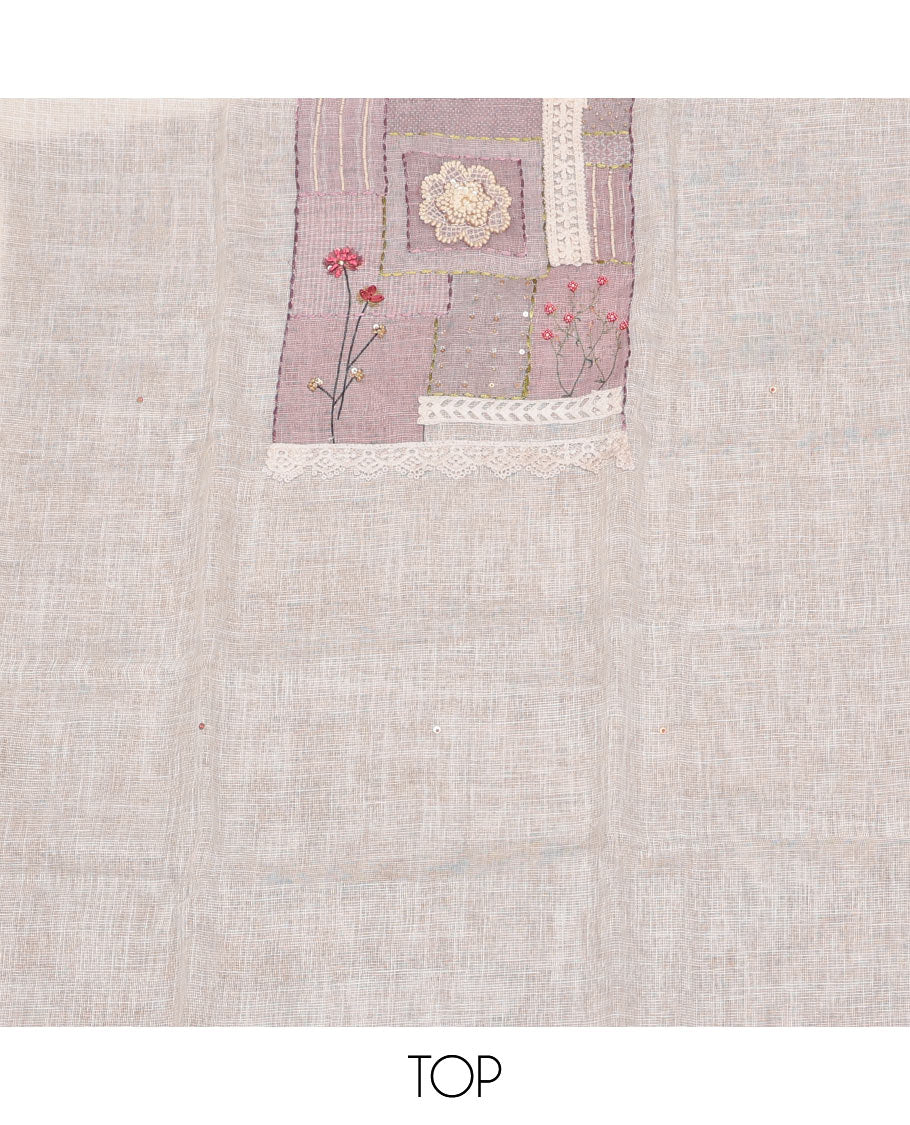 Off-White-Light Purple Kota Cotton Material Chudidar Set