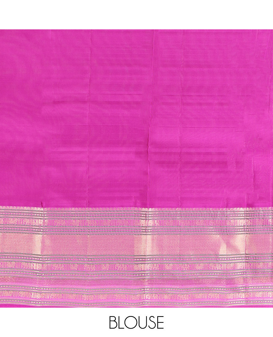 Rust Orange Vasundhara Lite Silk Mix Saree, Showcasing with Zari Buttas, Complemented by a Contrast Border of Thilakam Mokku, Banaras, Mayil, Yaanai, and Mayil Kann Designs, Artfully Detailed Pallu of Jaal Designs, and Paired with a Contrast Blouse