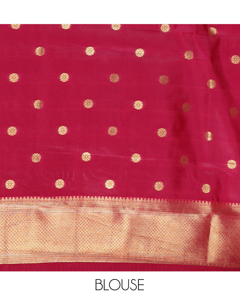 Rani Semi-Silk Saree, Enriched with Jacquard Design, a Traditional Zari Border, Grand Pallu, and a Matching Blouse-Trisha-Inspired