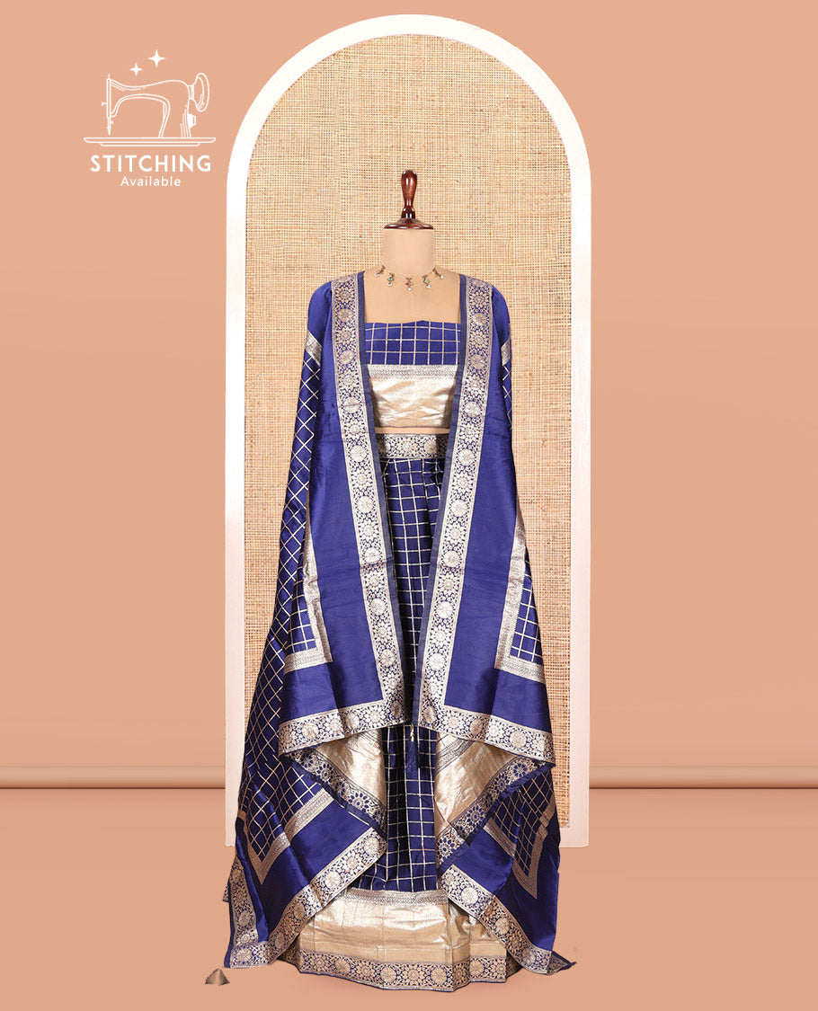 Navy Blue Semi-Silk Half-Saree