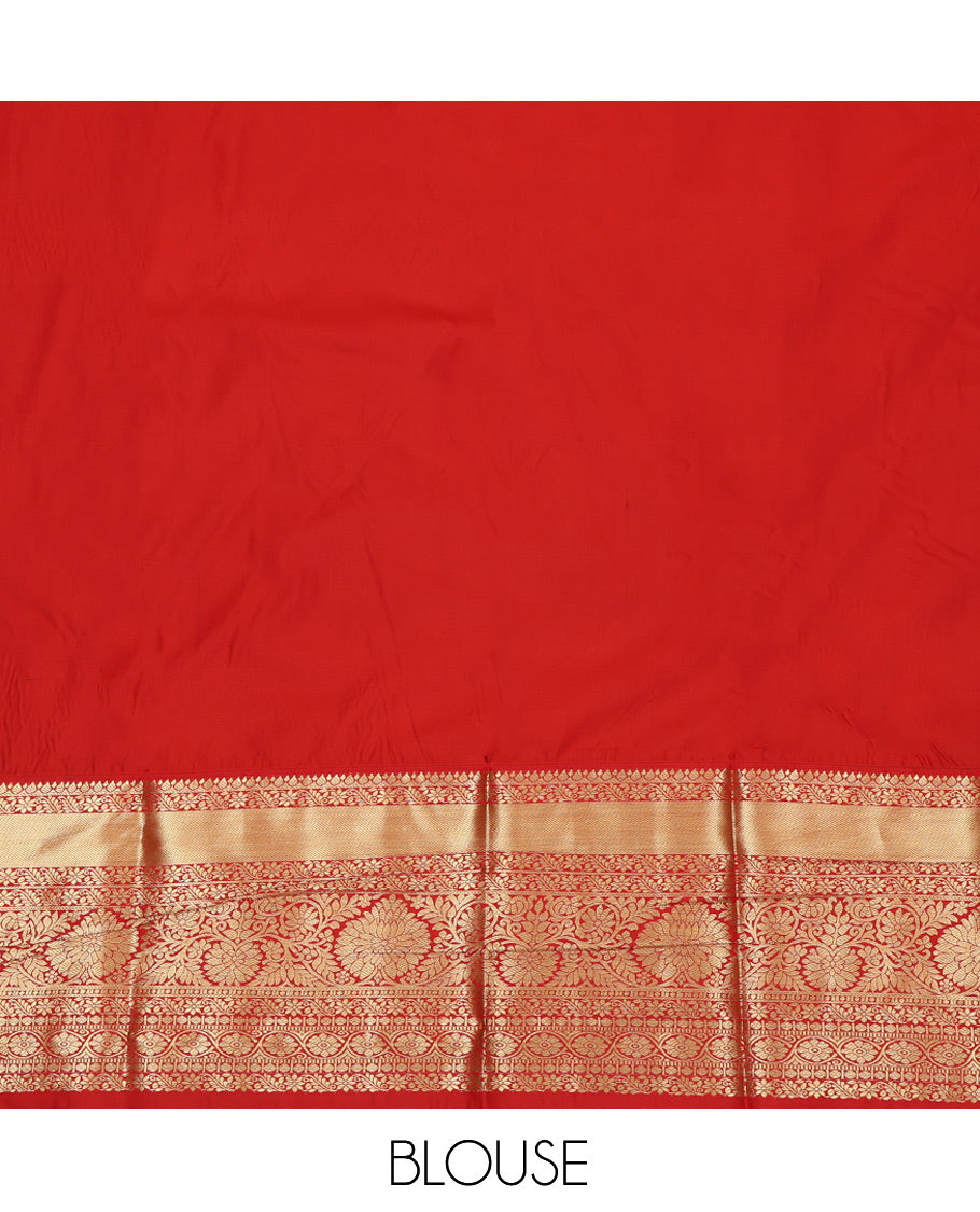 Blue Jacquard Art Silk Pavadai Material, a Contrast Traditional Zari Border, Contrast Blouse