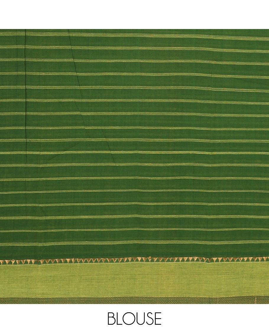 Green checked mangalgiri cotton saree with contrast temple border & pallu of checks