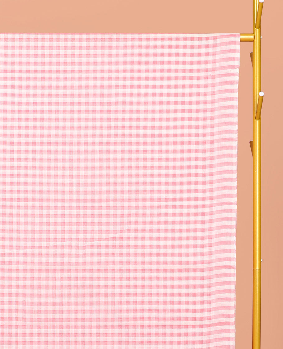 Borderless Pink Checked Chirala Cotton Saree, a Self-Pallu, and a Matching Blouse