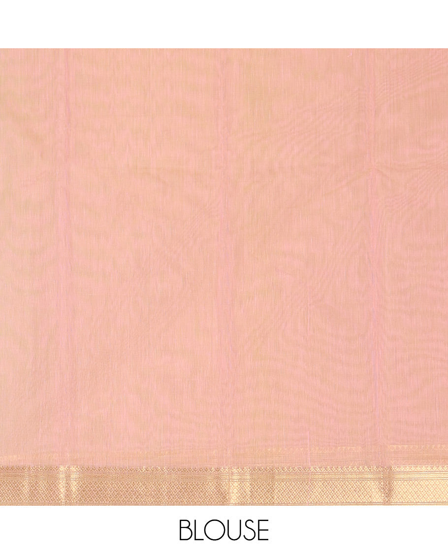 Pink Silk Cotton Saree, Sparsely Woven with Geometric Buttas All Over Its Body, Highlighted by Traditional Zari Designs Woven Border, Intricately Designed Pallu and Paired with a Matching Blouse